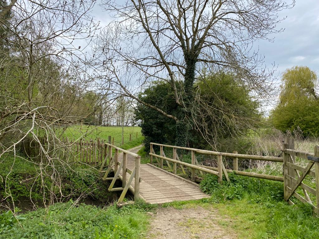 A light wooden bridge crossing over a brook in the Forest
