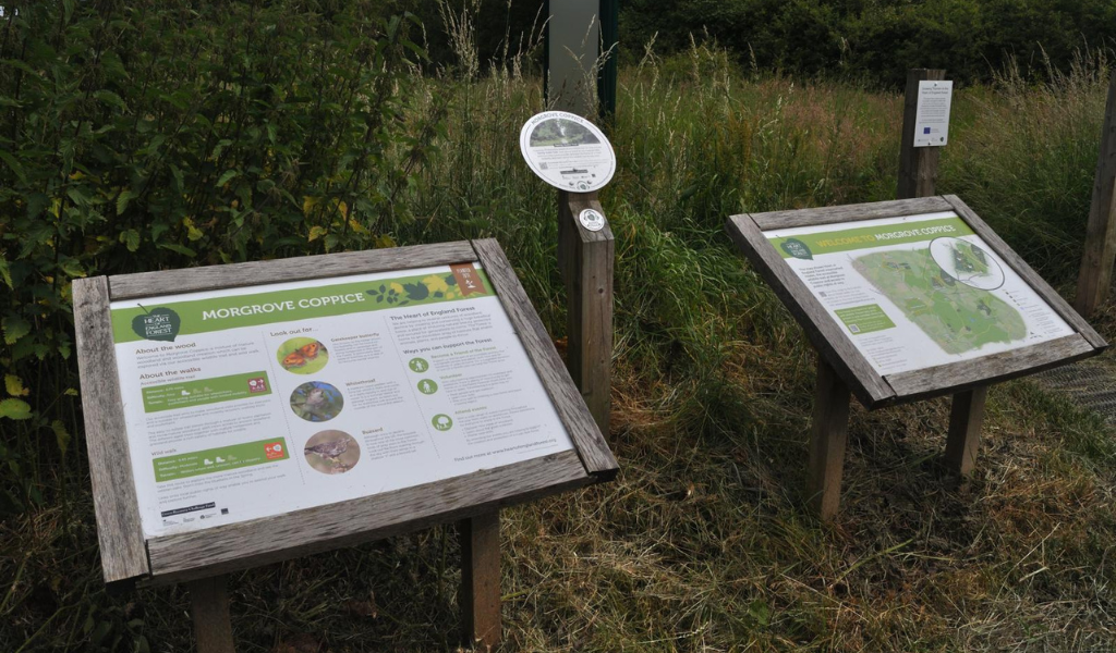 The informational boards in the car park at the beginning of the walk