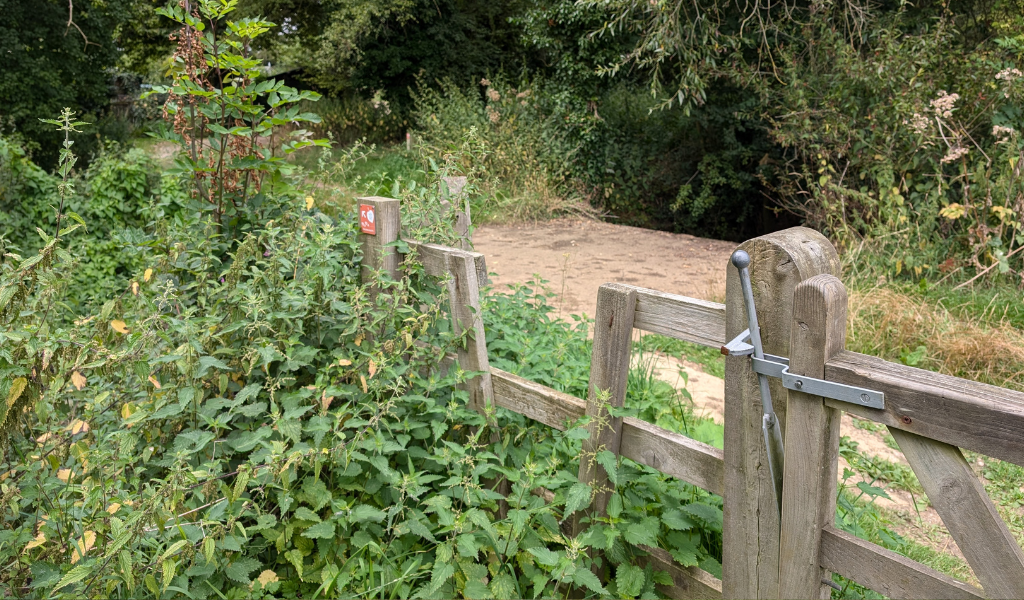 A concrete bridge over Noleham Brook, following the Founder's Walk route.