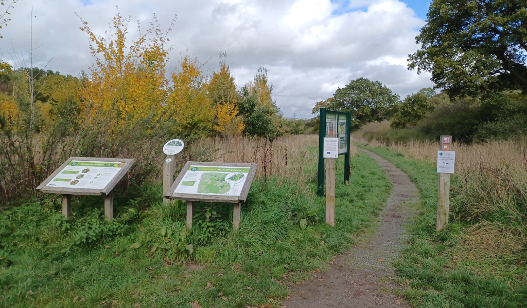 The informational boards in the car park at the beginning of walk