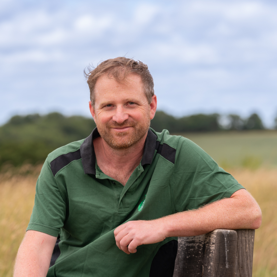 A photograph of Ian Hayward smiling at the camera while sitting on a bench leaning on the back, with the Forest in the Background 