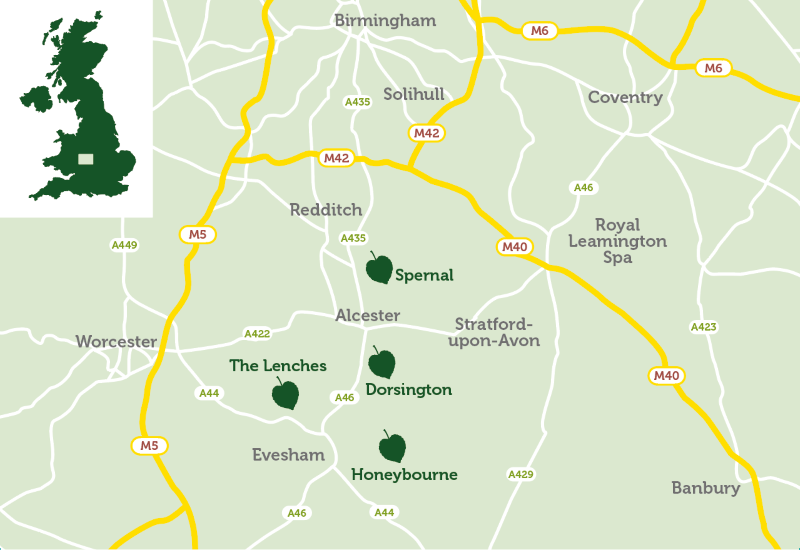 Overview map of the locations of the areas of the Forest in Warwickshire and Worcestershire 