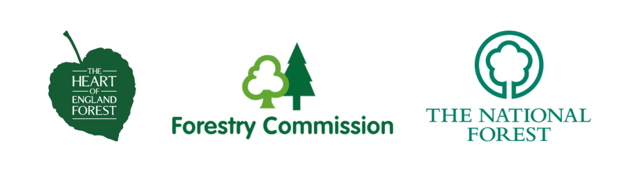 Logos for the Heart of England Forest, the Forestry commission and the National Forest