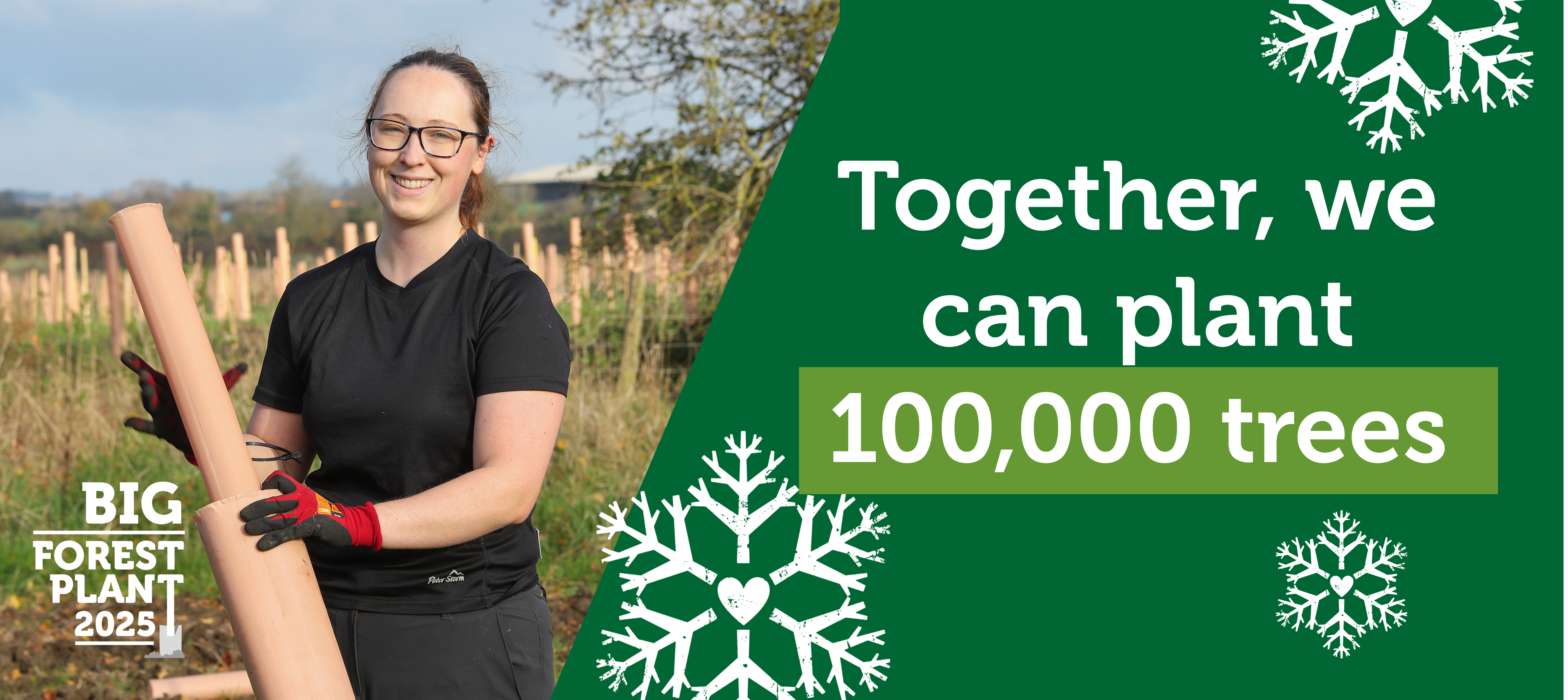 A photo of Kathrine Keates smiling with Together we can plant 100,000 trees