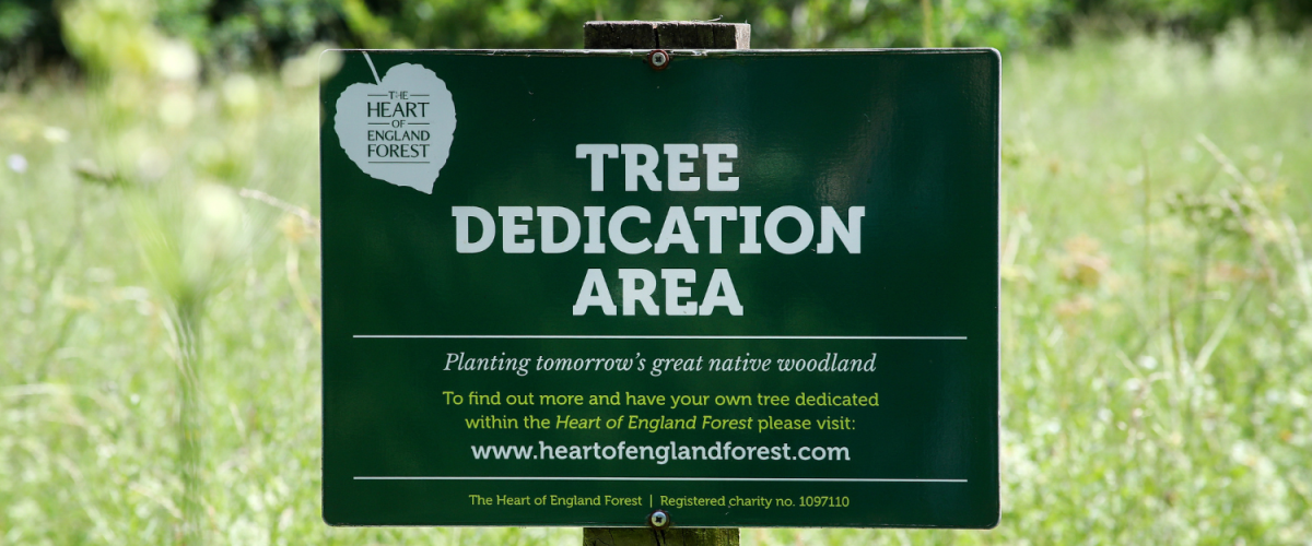 The Tree Dedication Area sign at Dorothy's Wood