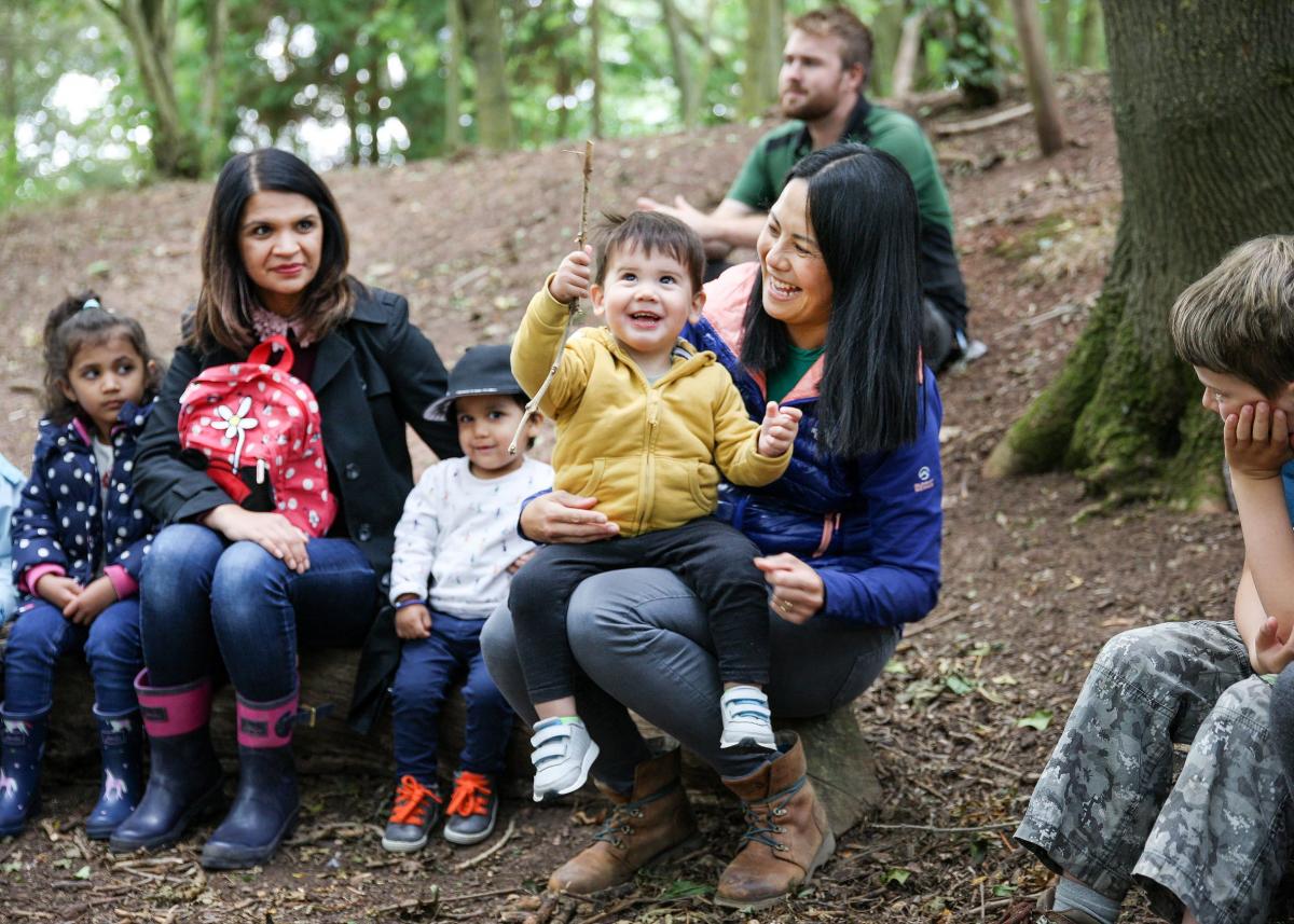 Children and parents sitting together in the Forest 