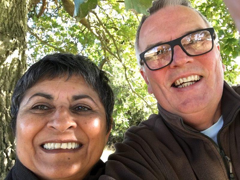 A selfie of Tom and Vishva who walk in the Forest daily