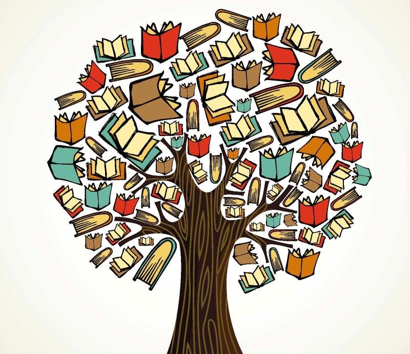 Illustration of a tree with books instead of leaves