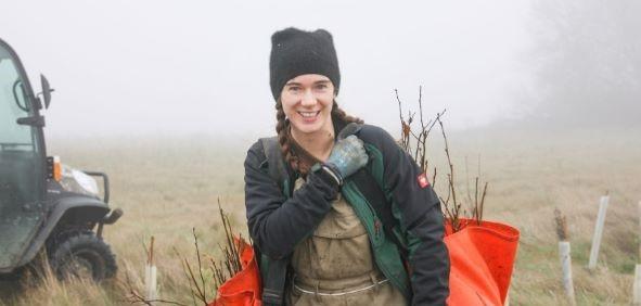 Forestry apprentice, Phoebe, working hard in the Forest