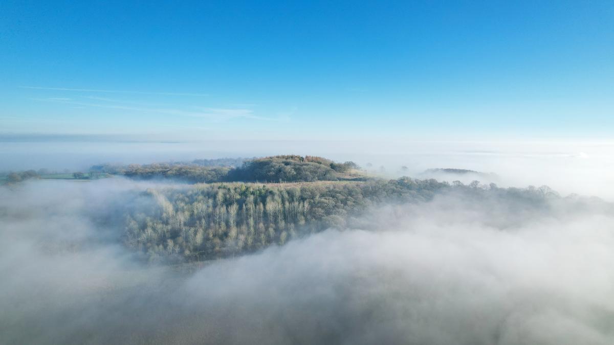 views of windmill hill on a misty winters day