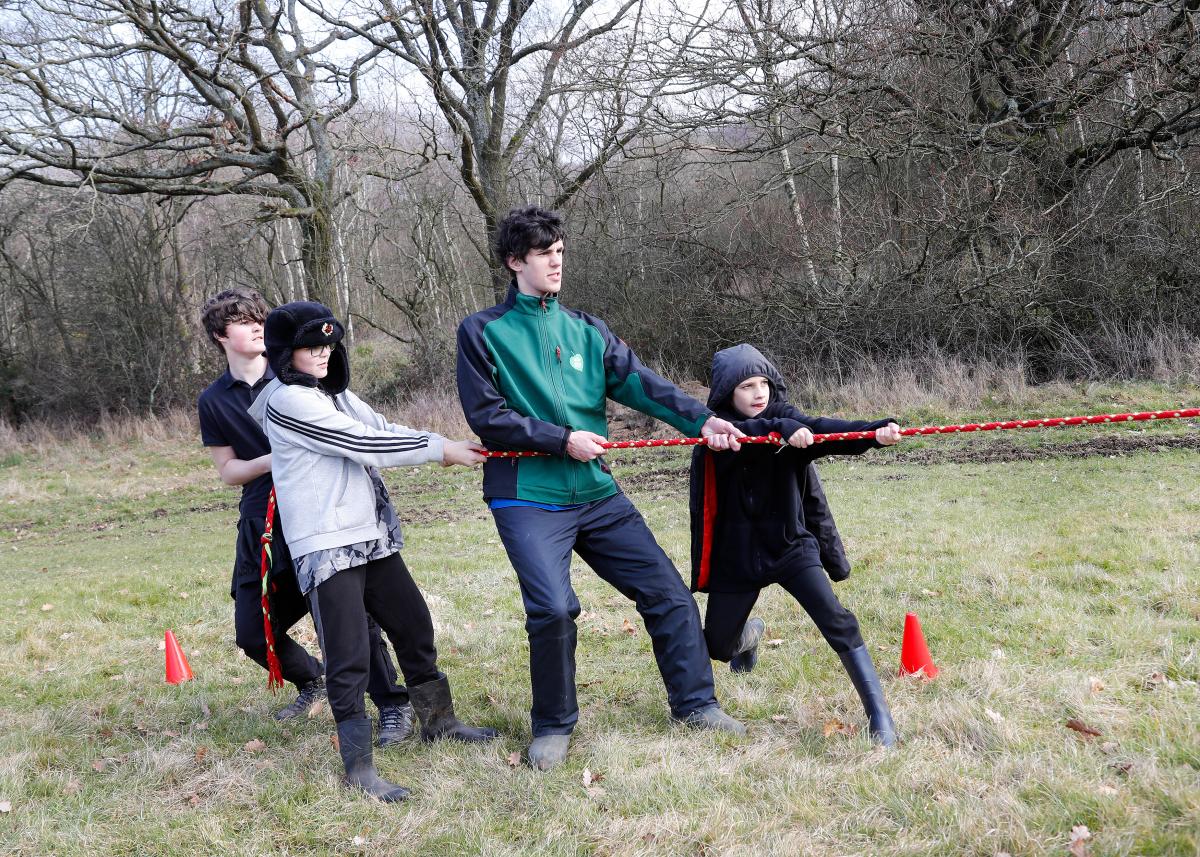 Harry Jones playing tug of war with students from Kingfisher school - Gorcott Hill