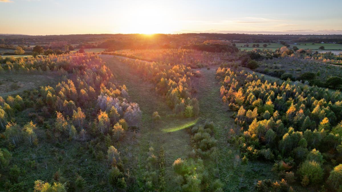 The sun setting over Middle Spernal