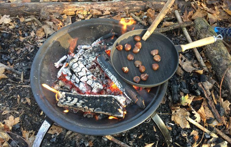 Chestnuts being roasted on an outdoor fire