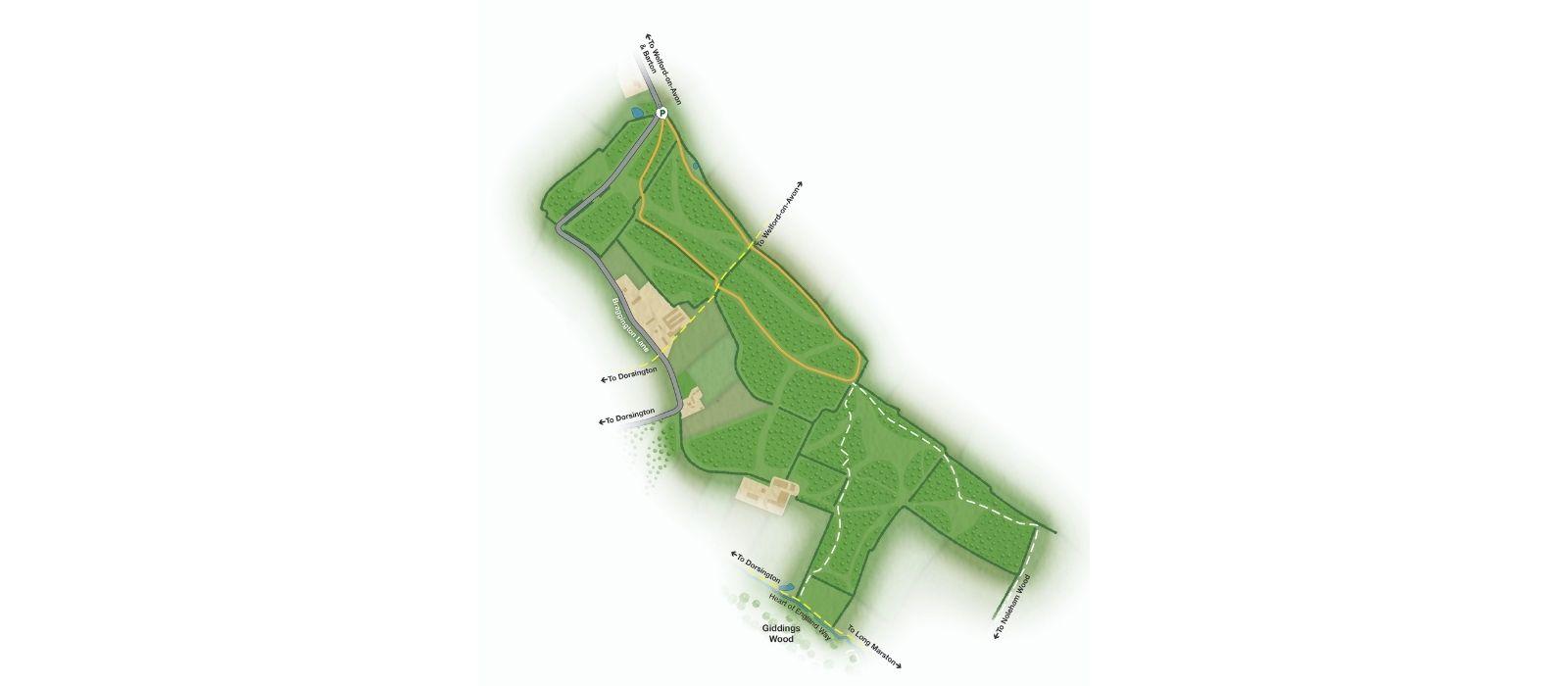 Map showing walking route in Coxmere Wood