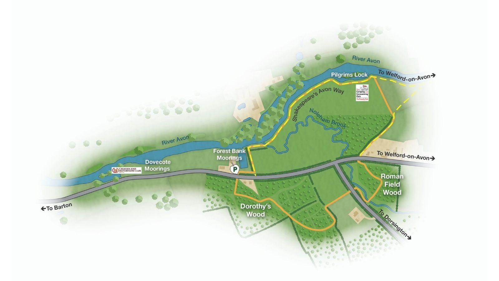 Map showing Riverside Trail walking route