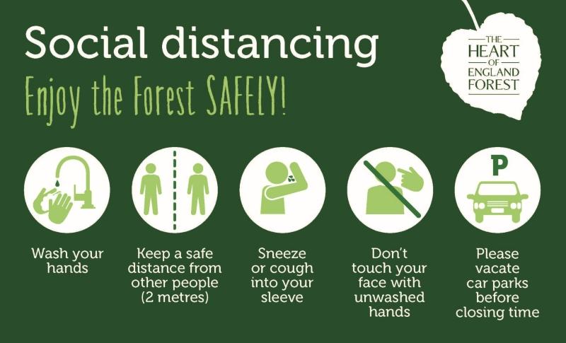 Social distancing graphic for enjoying the Heart of England Forest safely