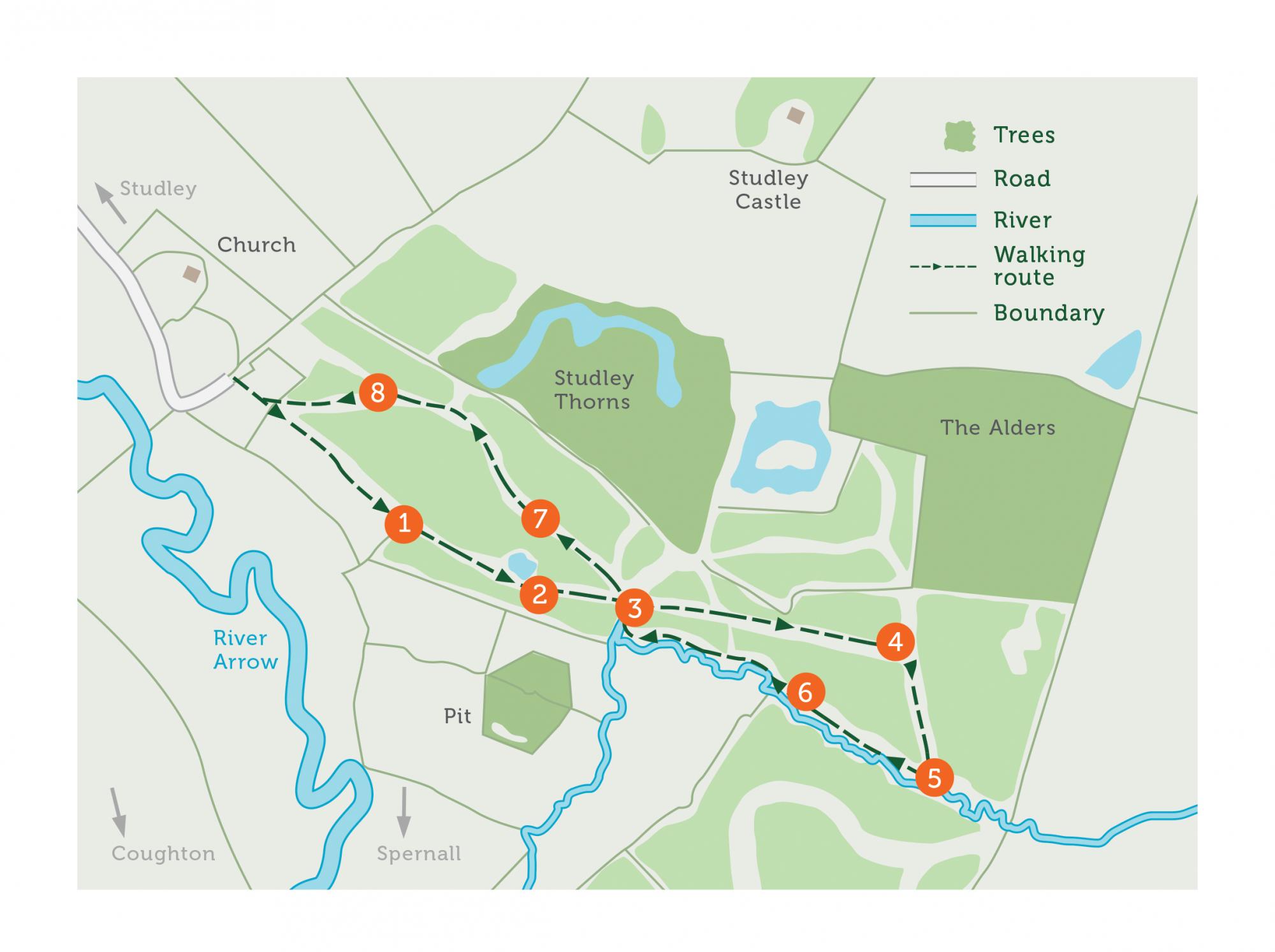 Map showing walking route in College Wood