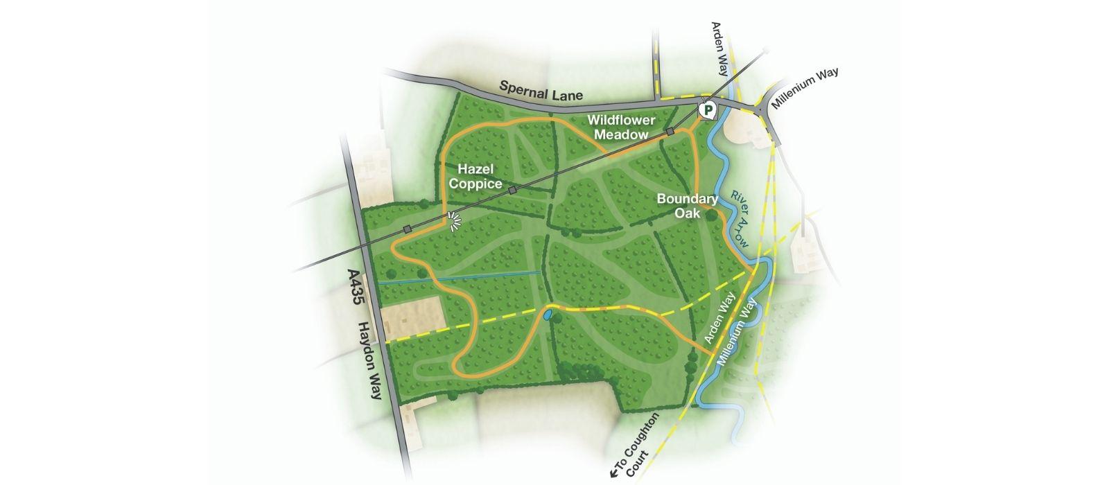 Map showing walking route in Haydon Way Wood 
