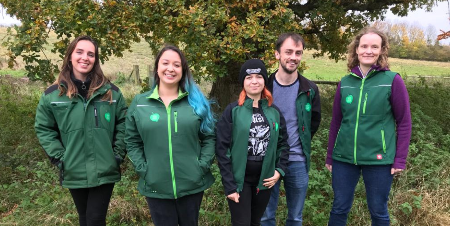 The biodiversity team standing together smiling in the Forest