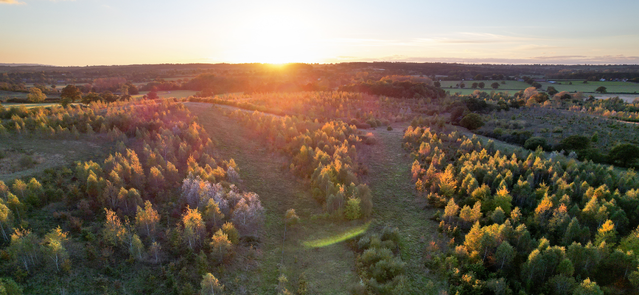 An aerial view over Middle Spernal during sunset