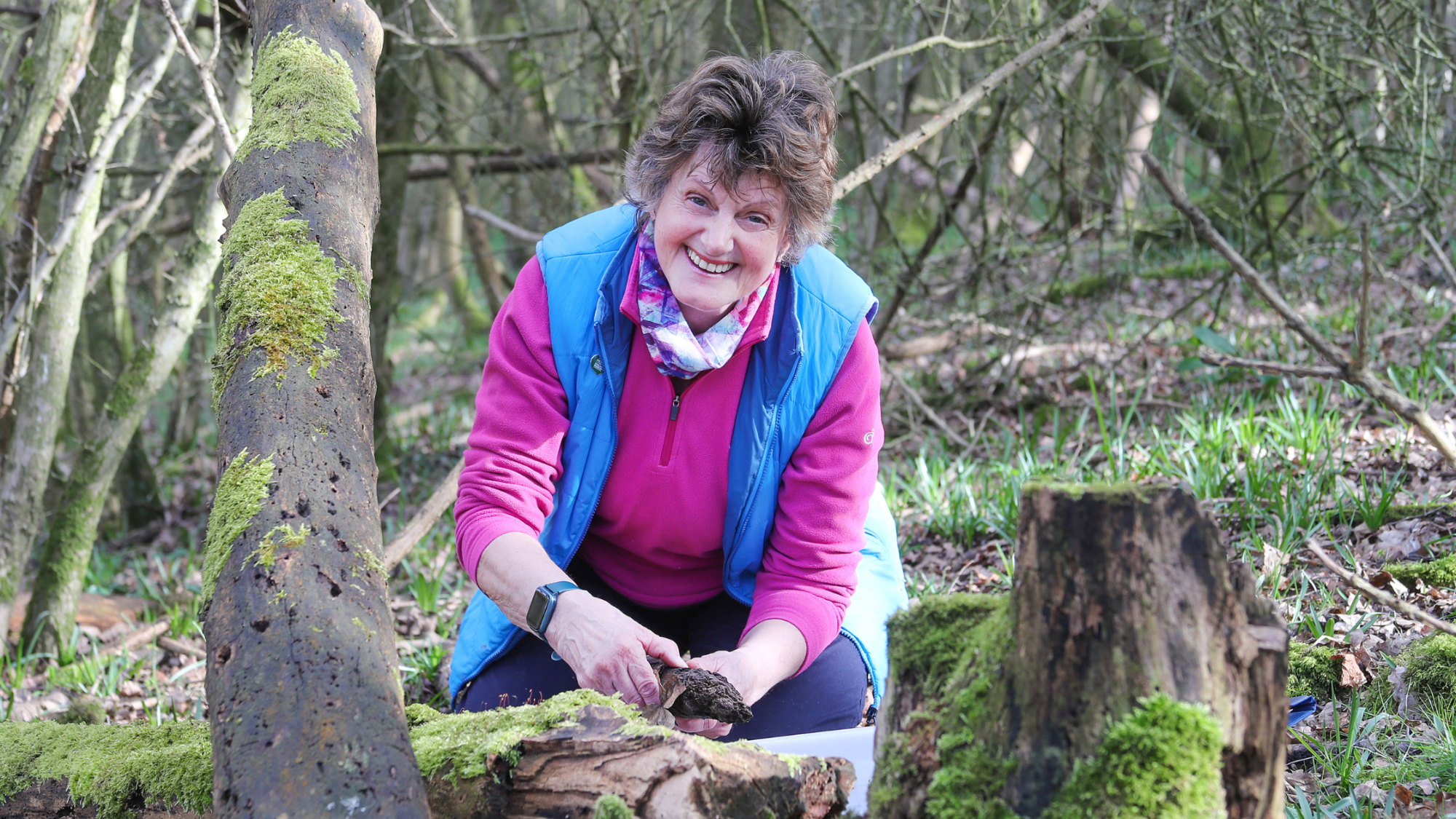 Rosie the volunteer conducting a woodlouse survey