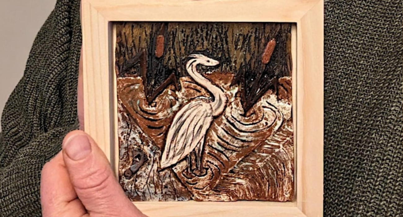 A ceramic tile made in one of Dave's pottery groups