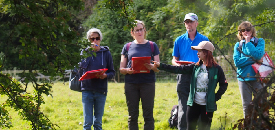 Avery and volunteers completing a Pond Habitat Survey