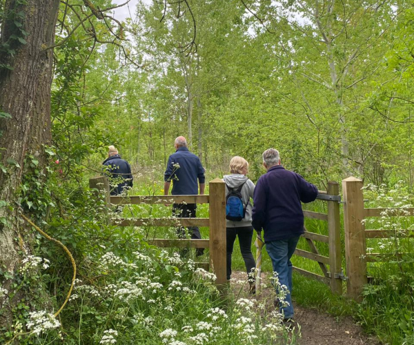 Members of the public walking through a gate on the Founder's Walk.