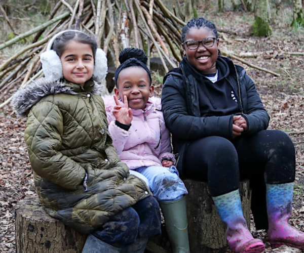 A group of children having fun in the Forest