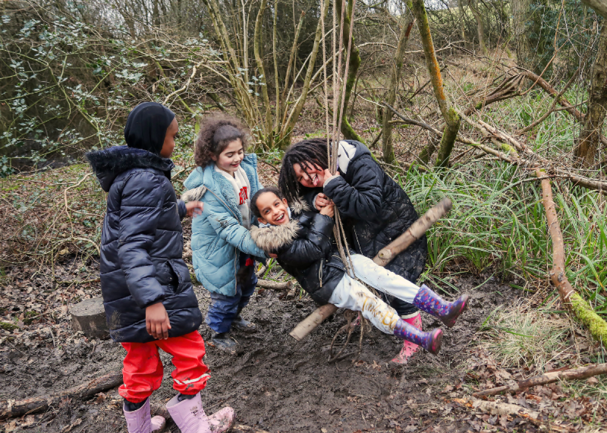 A group of children having fun in the Forest during an afterschool club