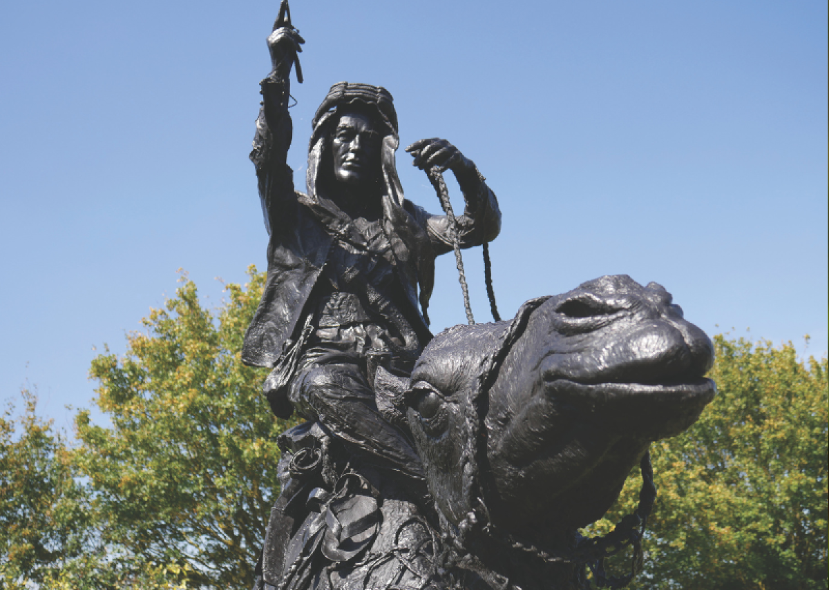 A close up of the Lawrence of Arabia statue in summer