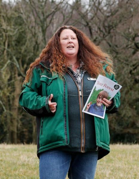Beth Brook, our Chief Executive, standing in the Forest giving a speech at our 2 millionth tree planting