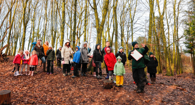 A group of Mini Foresters and parents exploring the Forest at Middle Spernal