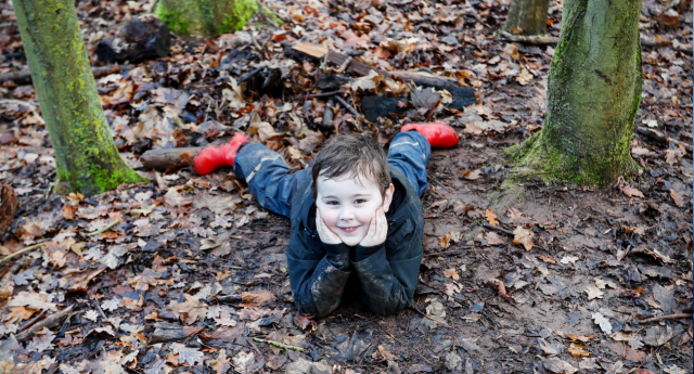 A Mini Forester lay on the forest floor and having fun at Middle Spernal