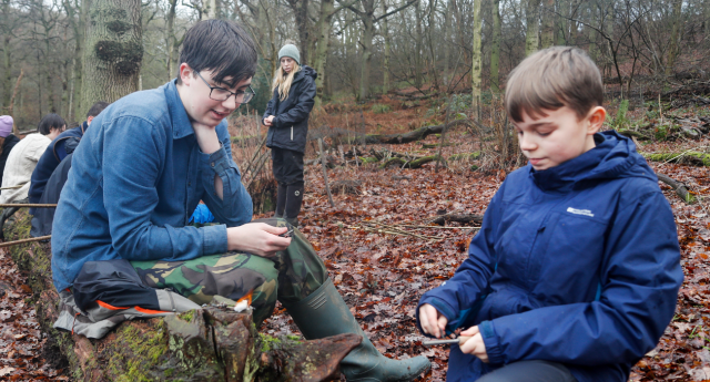 A couple of Young Foresters using tools together at Middle Spernal