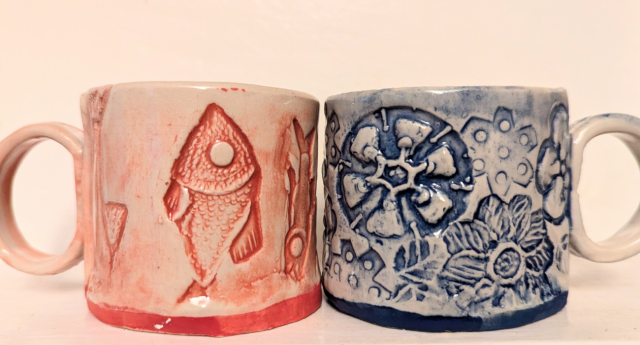 A couple of coffee mugs created in Daves workshop