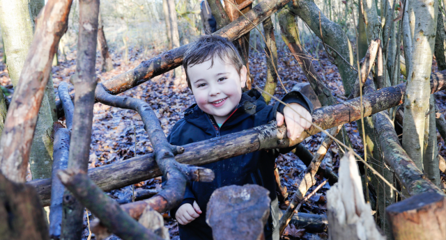 A Mini Forester having fun in a den at Gorcott Hill