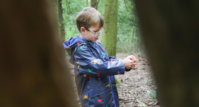 A child exploring the woodland at Gorcott Hill