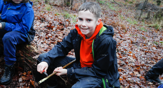 A Young Forester whittling a stick at Gorcott Hill